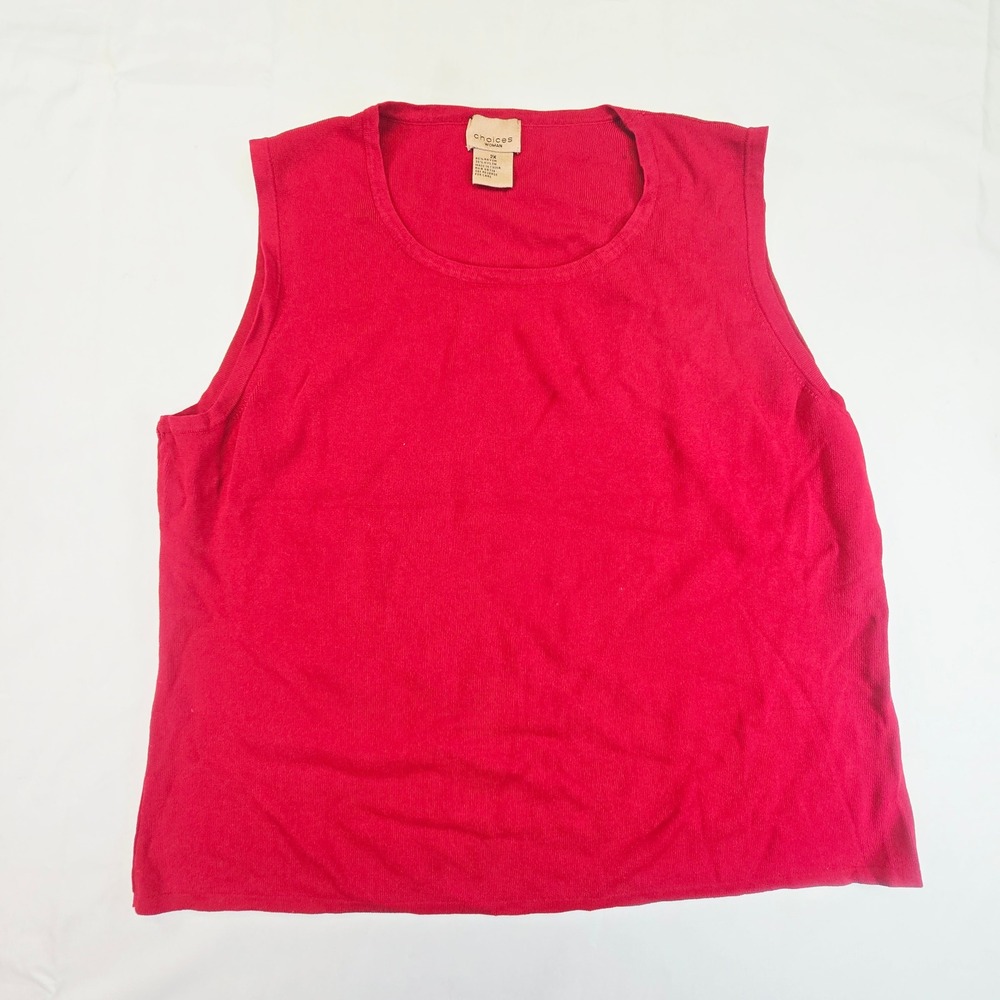 Choices Woman Womens 2X Tank Top Red Sleeveless Knit Shell Scoop Neck